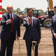 The President of the United States standing like a normal human being (left) with Foxconn CEO Terry Gou (center) and Paul Ryan (right) on June 28, 2018